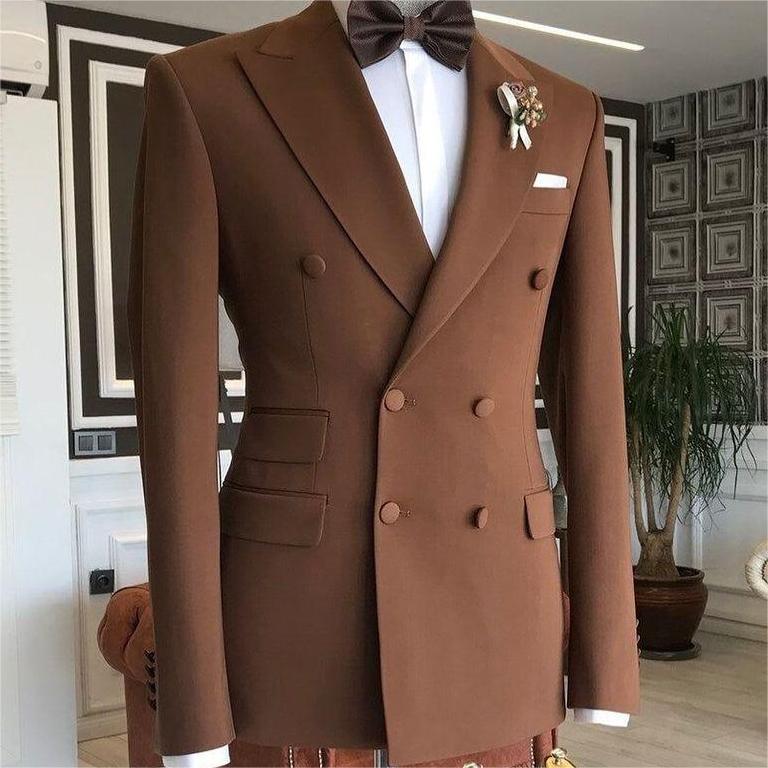 Men's Business Plain Double Breasted Peak Lapel Blazer