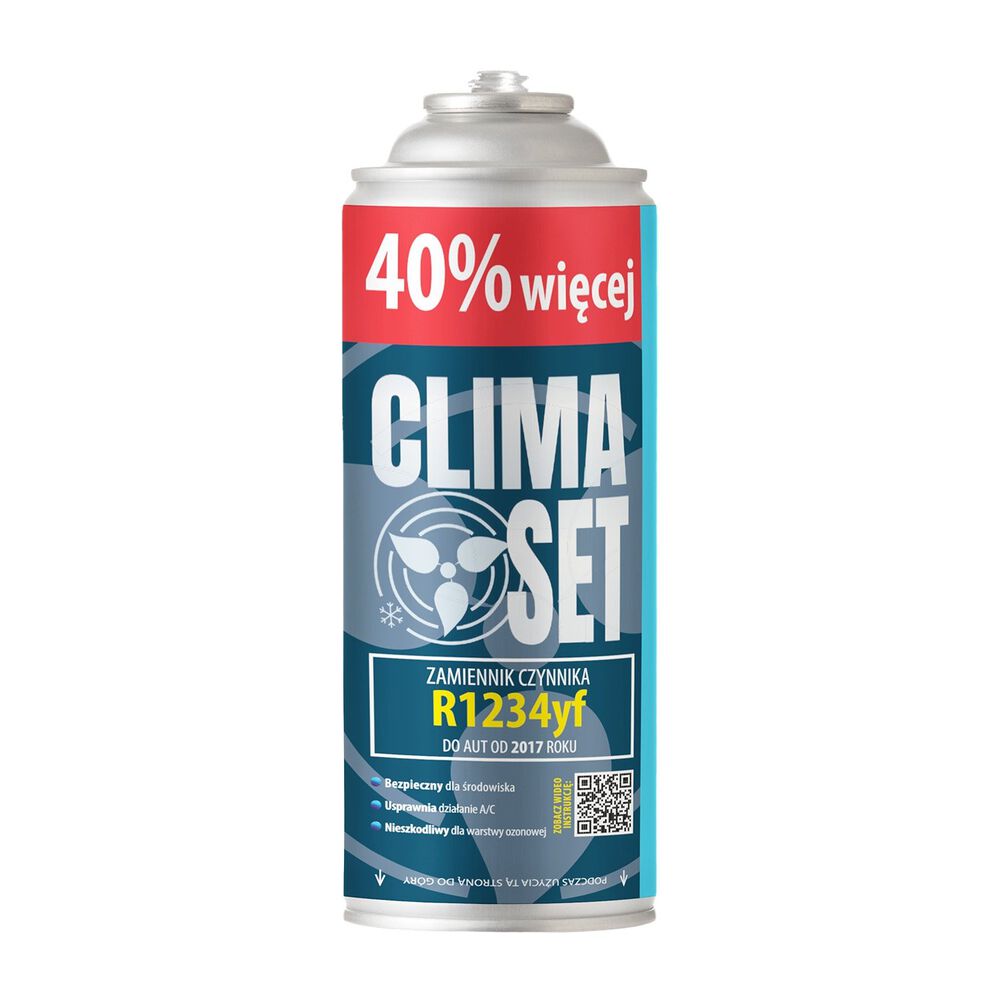 CLIMASETGaz do klimatyzacji ClimaSet R1234yf 470 g, z przewodem z manometrem, adapterem R1234yf i odświeżaczem do klimatyzacji
