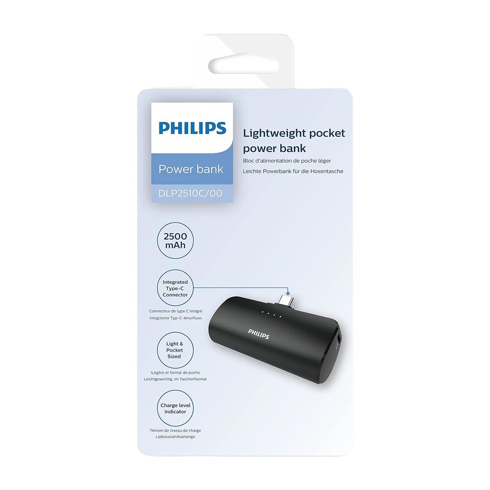PHILIPS Powerbank Philips DLP2510C/00, USB-C, 2500 mAh, 10 W, czarny