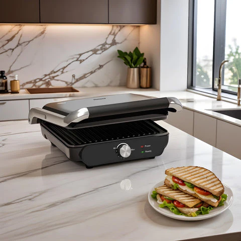 Homend Grilliant 1366H Grille-Pain et Grill avec Plaques en Fonte Amovibles et Corps en Acier Inoxydable