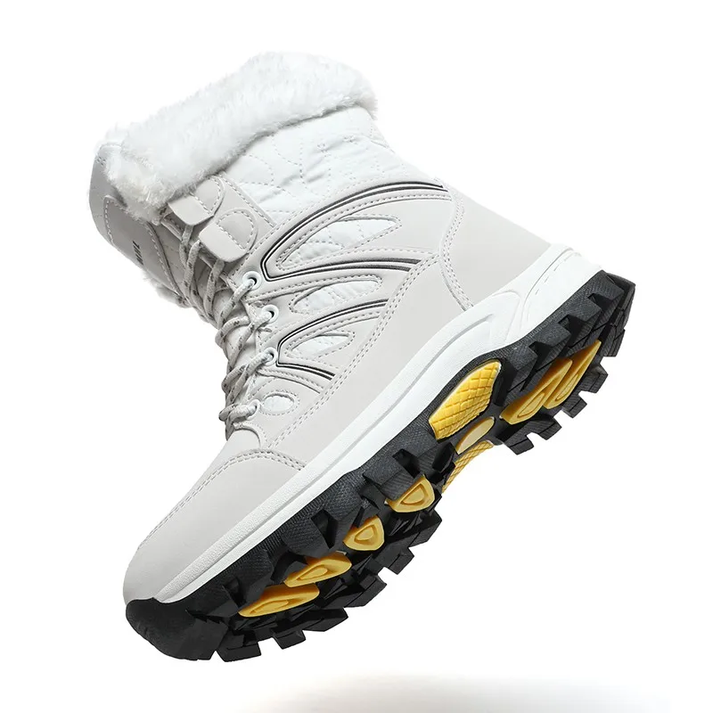 Winter Thicken Plush Ankle Boots Women 2023 New Warm PU Leather Snow Boots Woman Winter Lace-Up Cotton Shoes Female