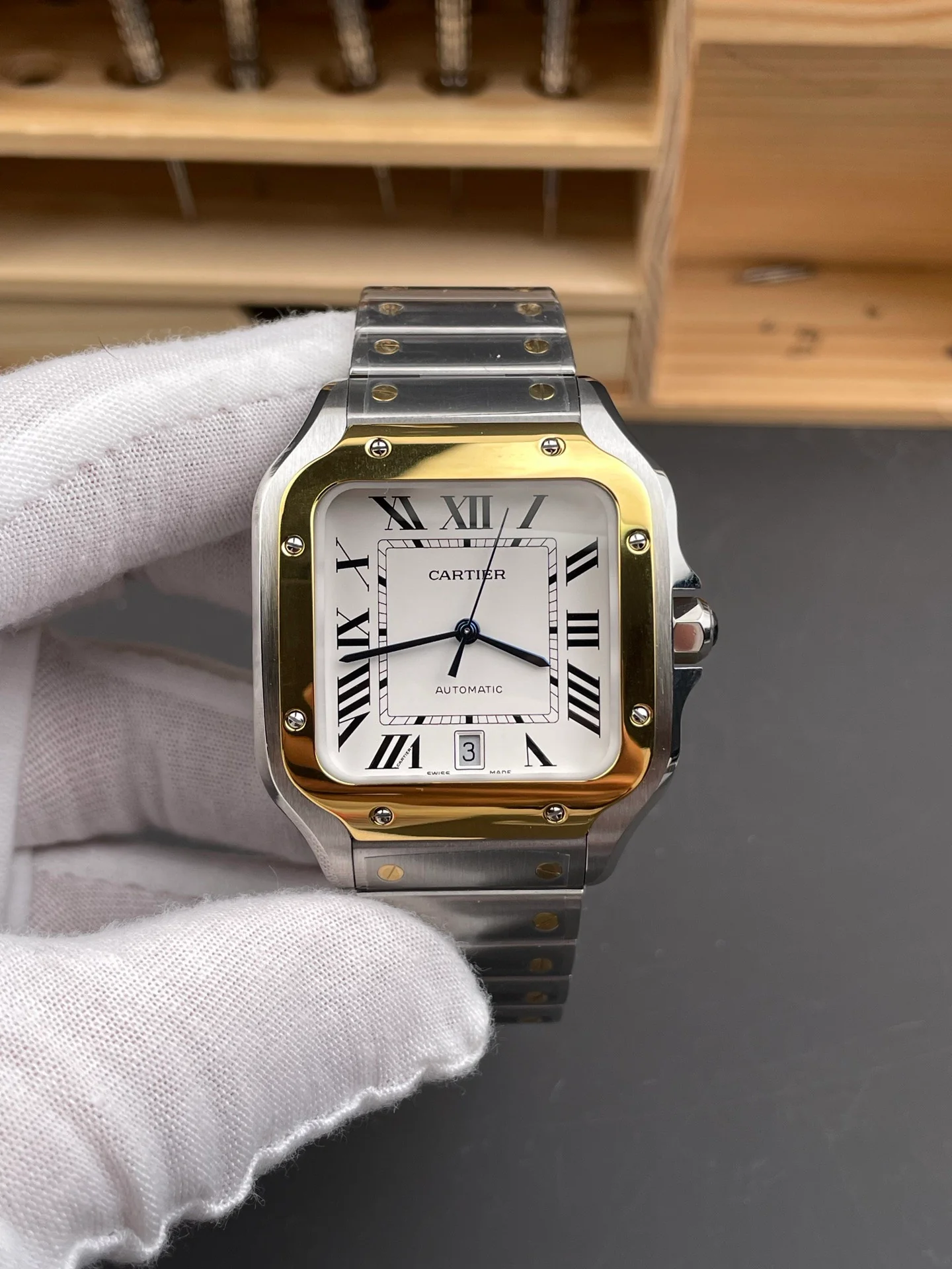 Santos Two-Tone White Dial