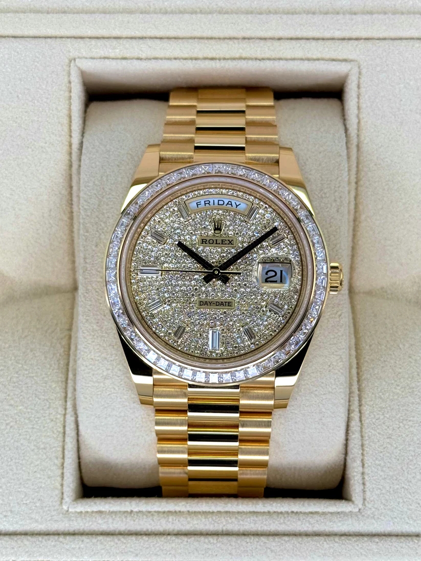 [2026 Mirror Grade]RLX Day-Date 40mm 228398TBR-0036 Diamond Paved Dial President Watch