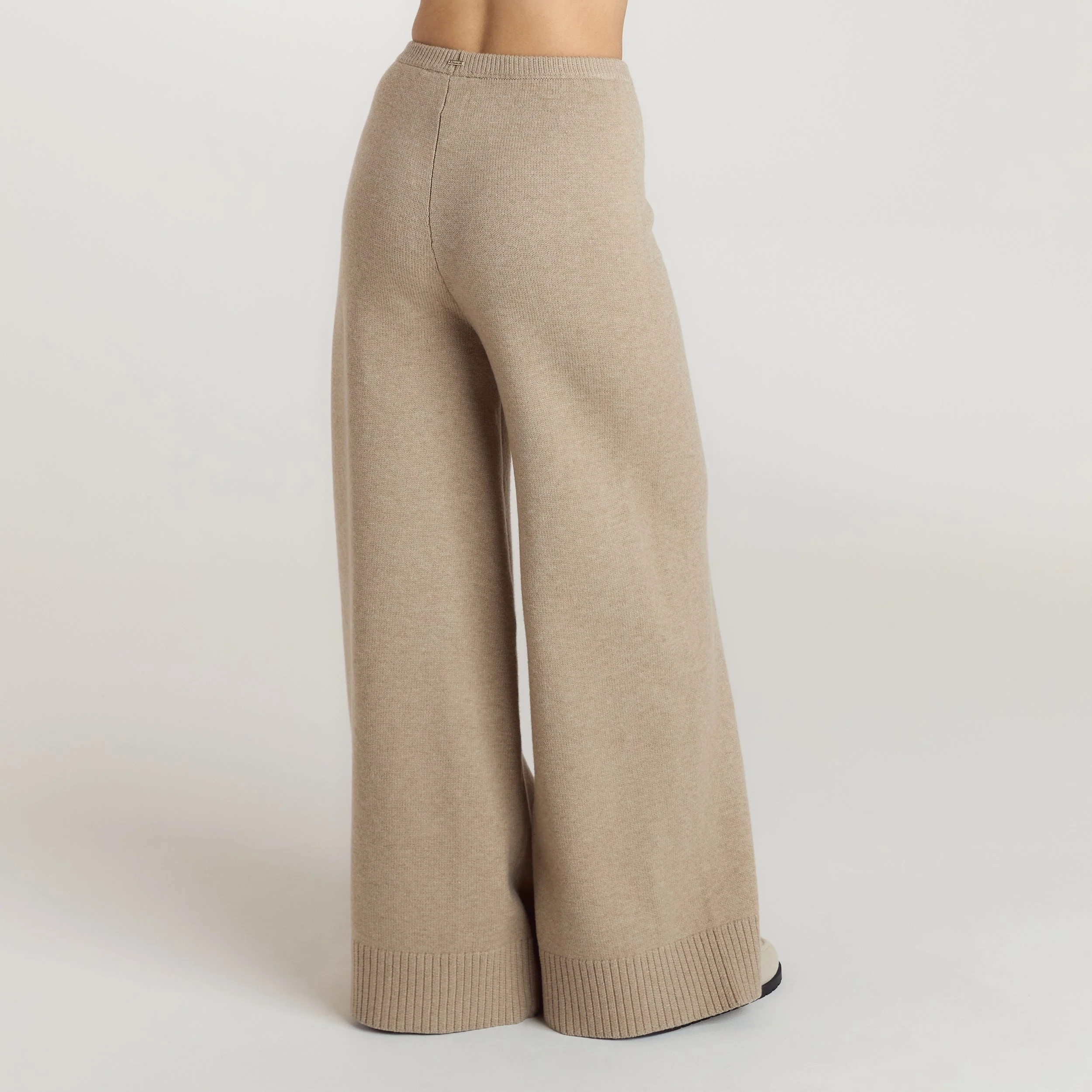 Ribbed Hem Knitted Trousers - Mink