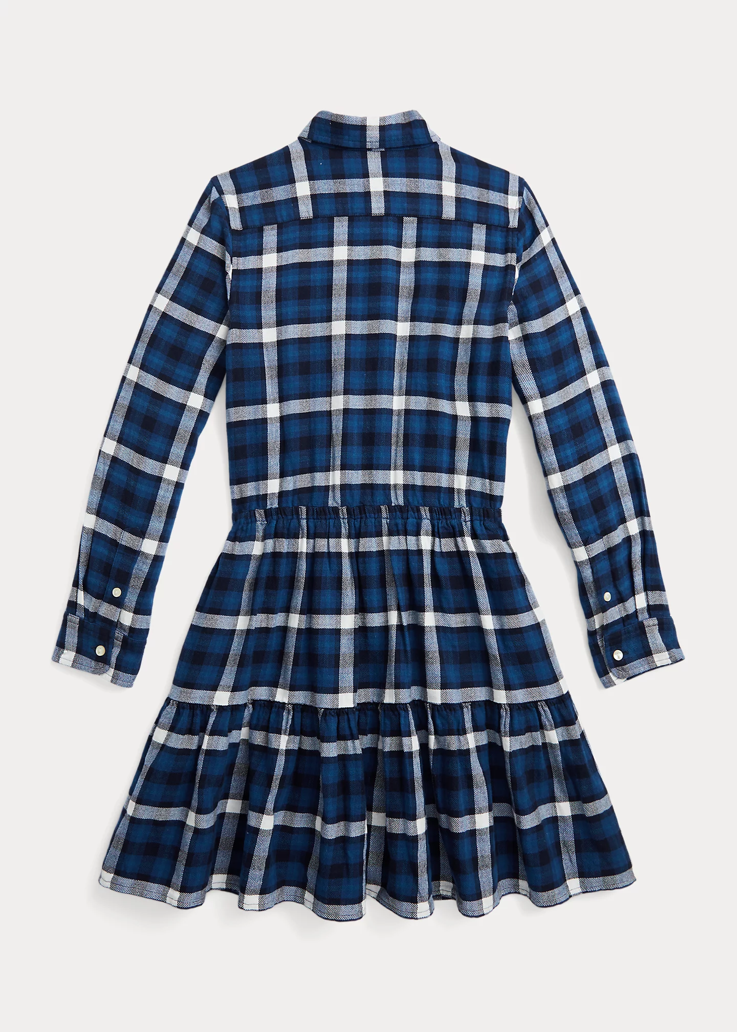 Plaid Tiered Cotton Flannel Shirtdress