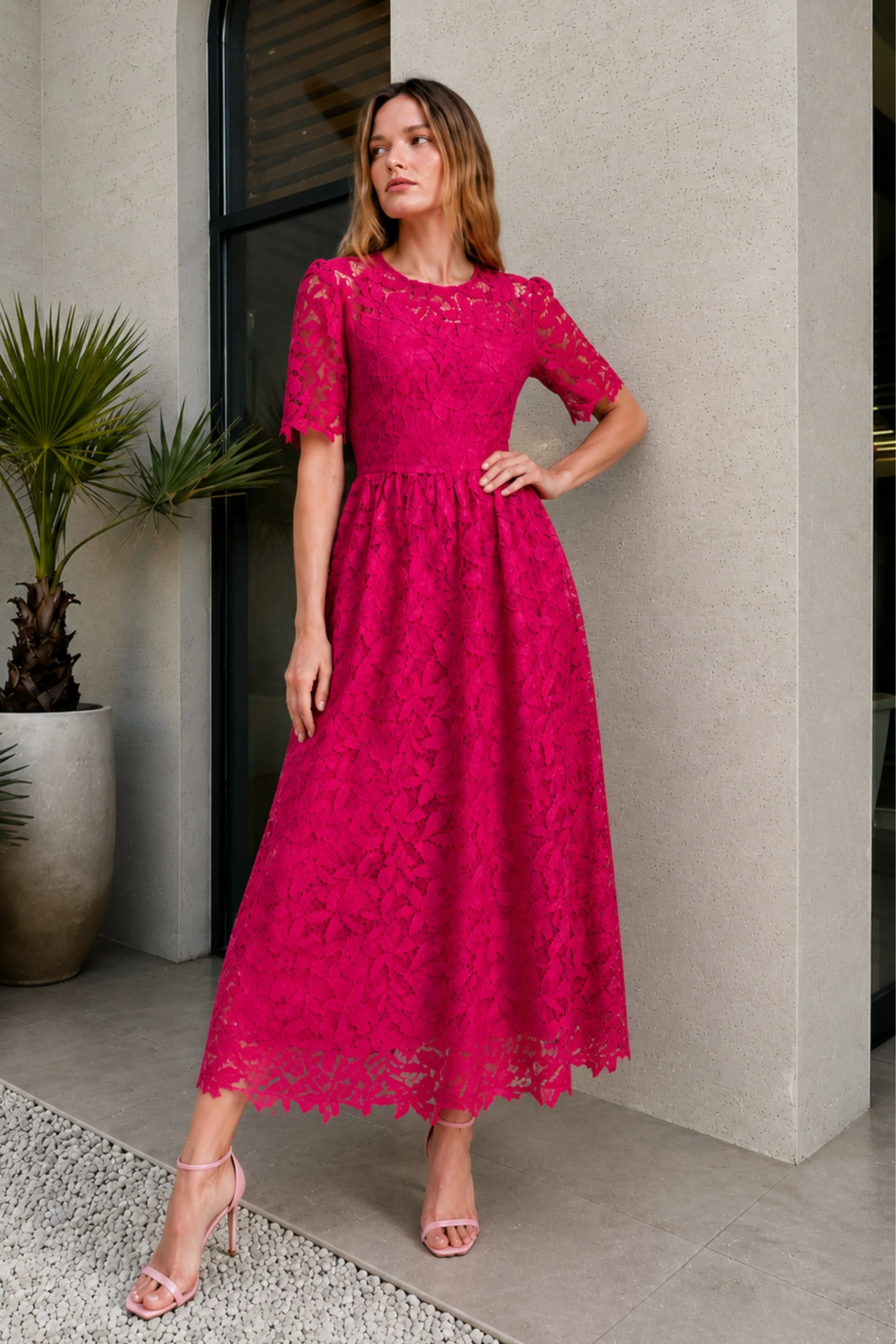 Fuchsia Bloom Lace Dress