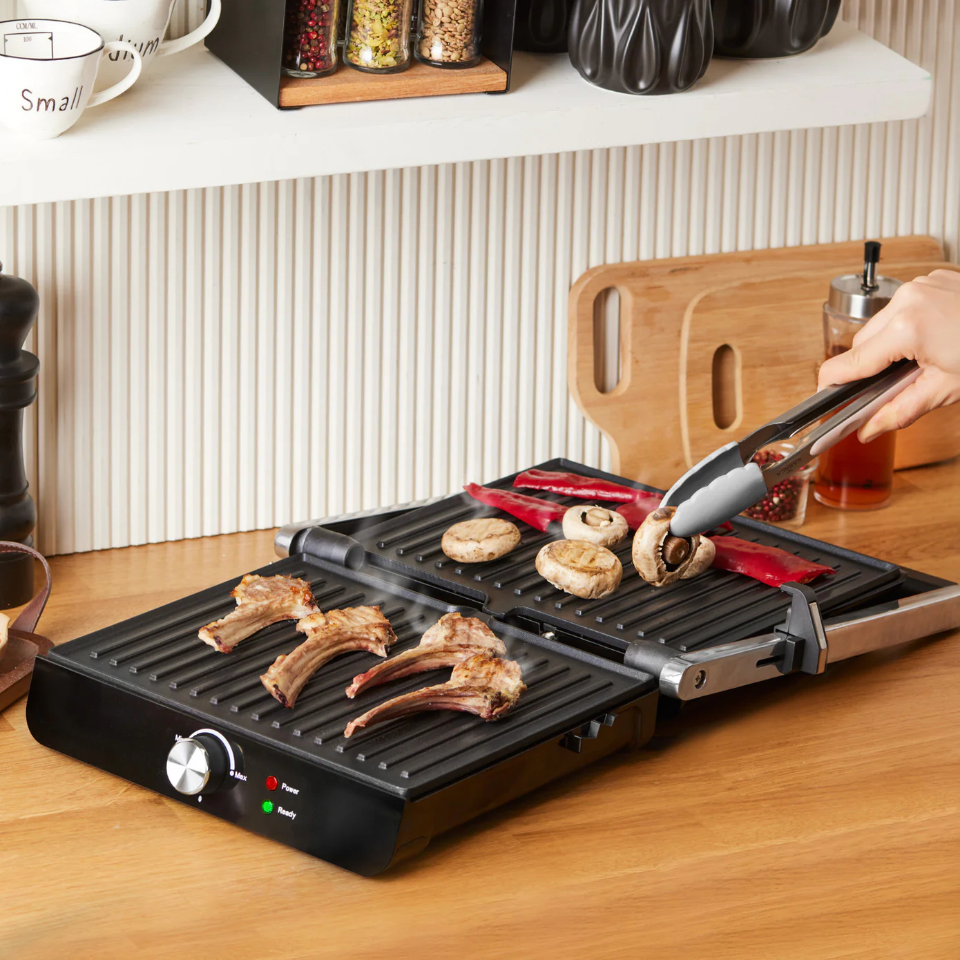 Homend Grilliant 1356H Boîtier en Inox avec Plaques en Fonte - Machine à Sandwiches et Grill