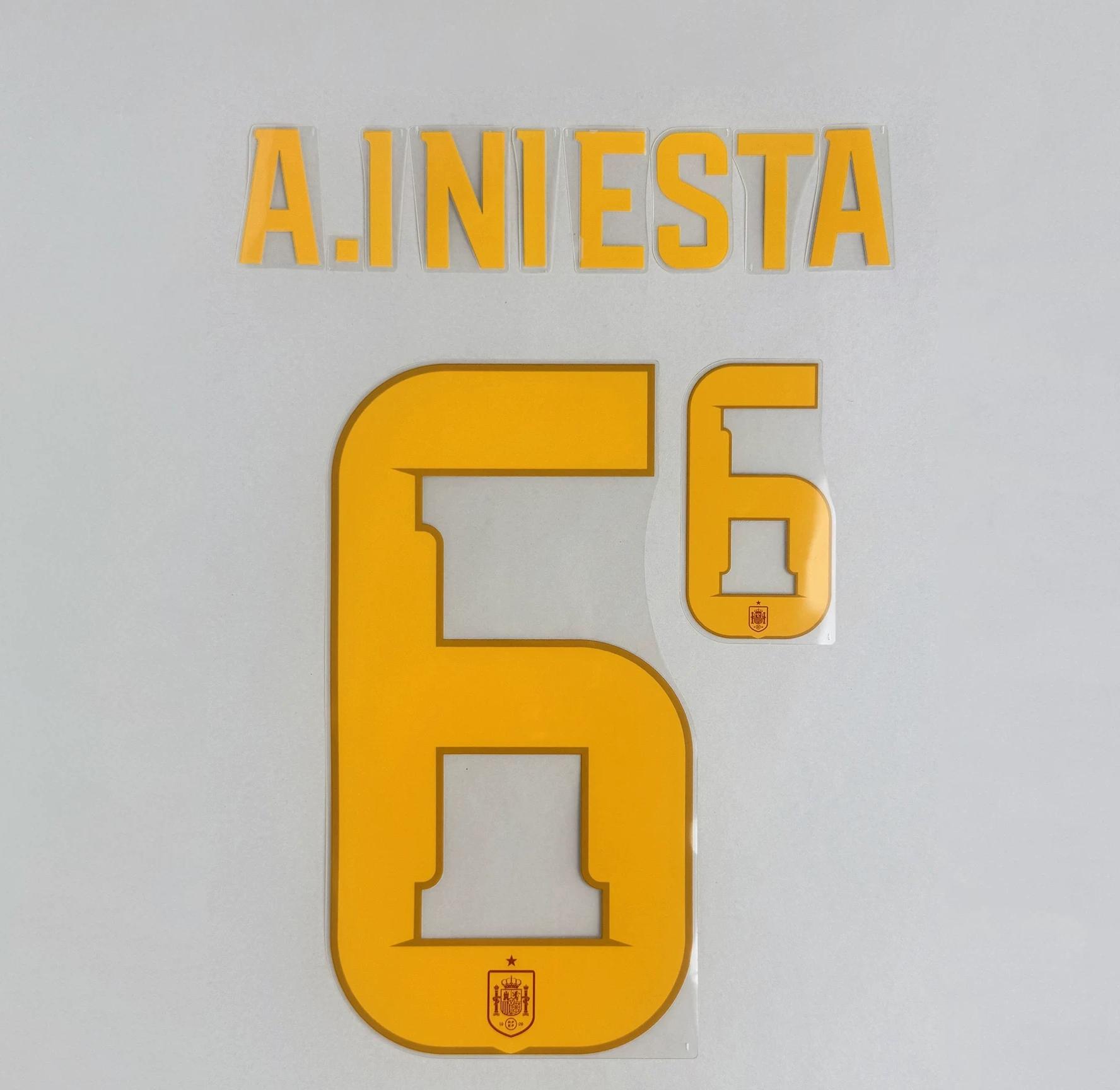 A.INIESTA #6 Spain 2026 World Cup Home Football Soccer Name & Number Set