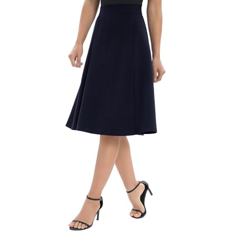 Women's A‑Line Elastic High Waist Flare Midi Skirt