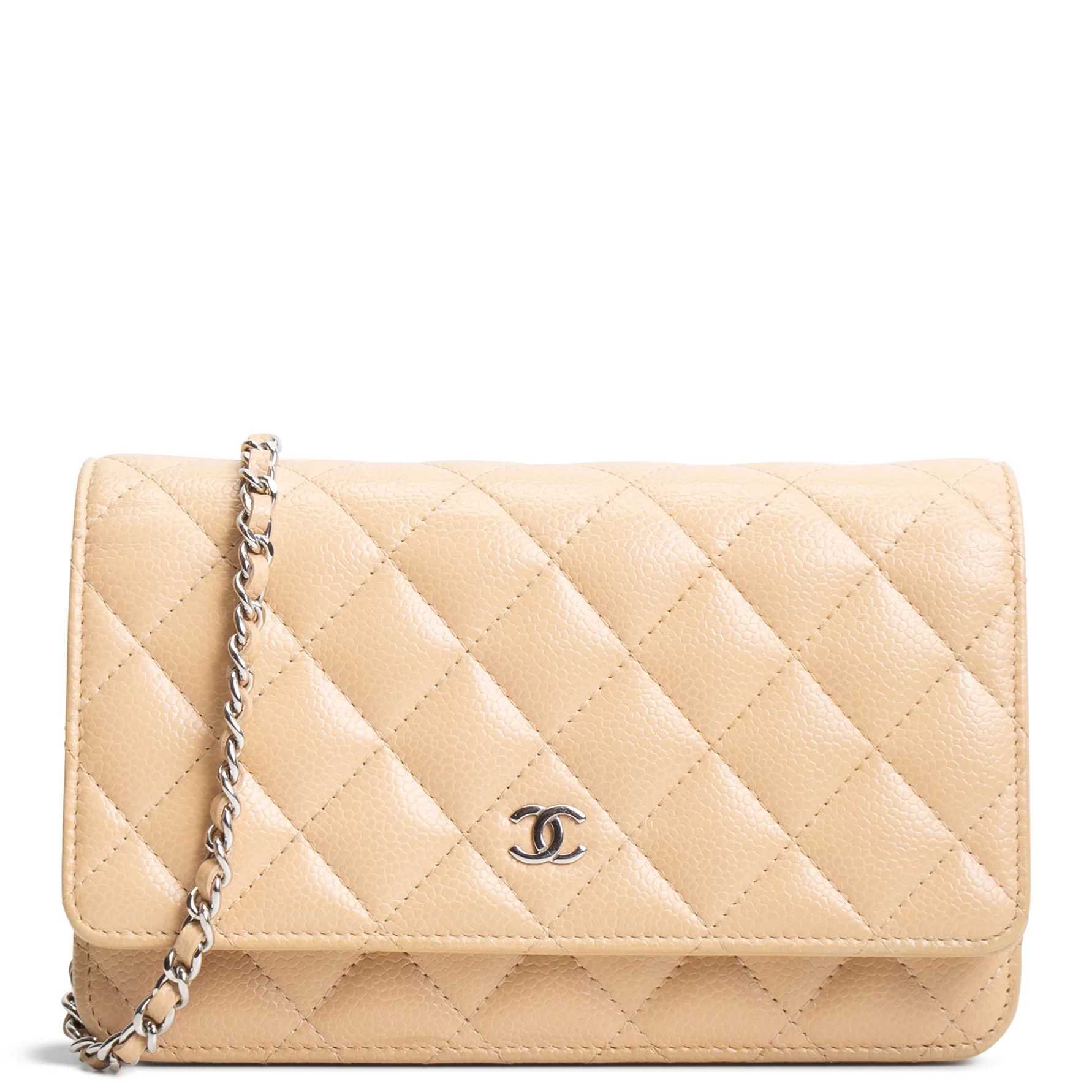 CHANEL Caviar Wallet on Chain - Beige