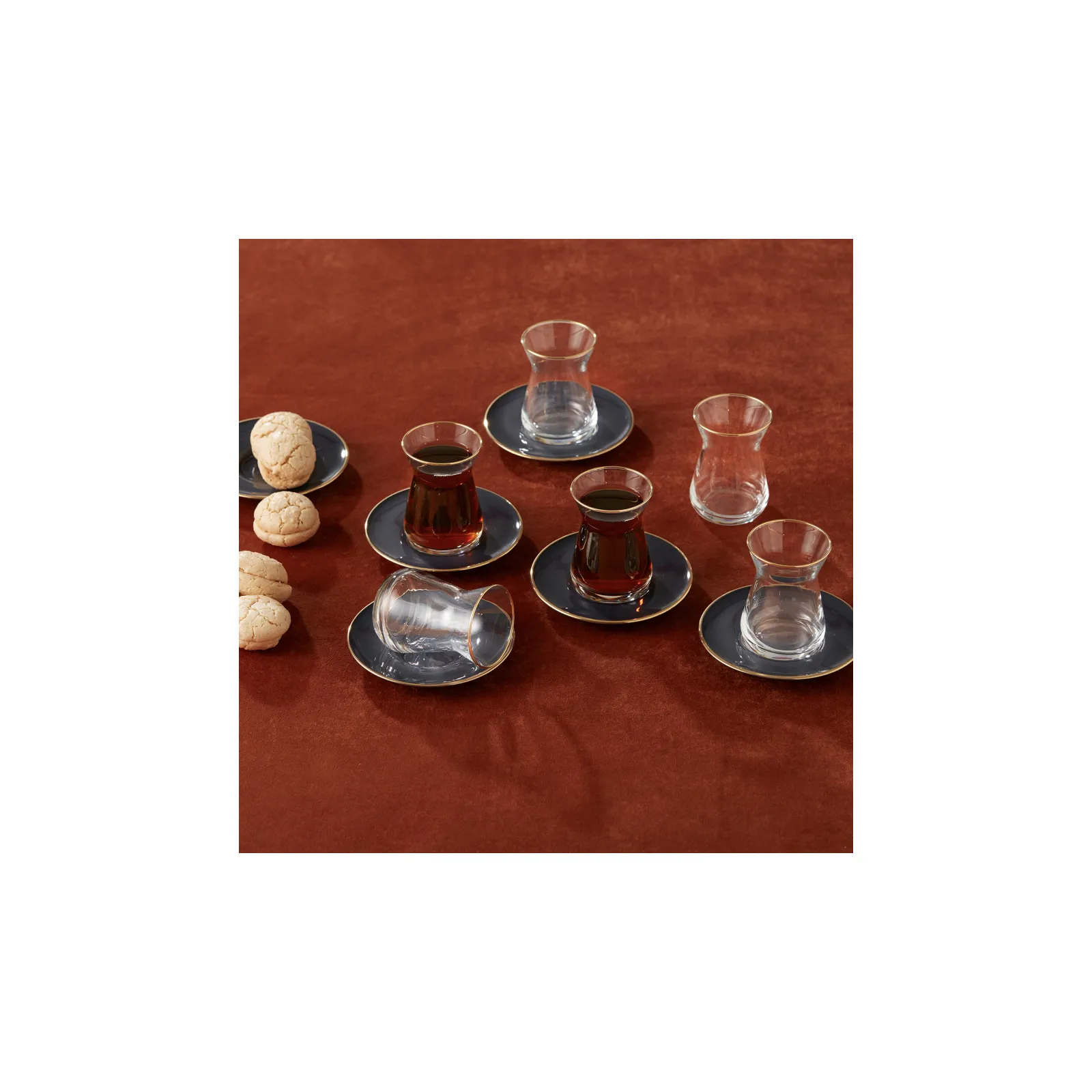 Service à thé Karaca Retro pour 6 personnes, anthracite