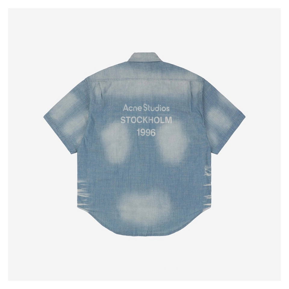 Acne Studios “1996” Slogan Linen-Denim T-Shirt