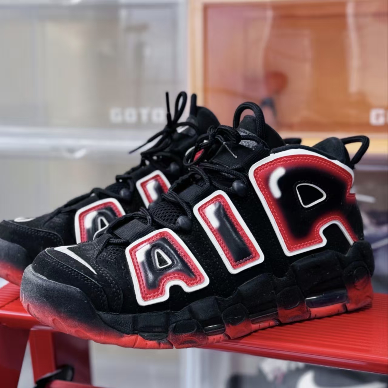 Nike Air More Uptempo Black Red Fade