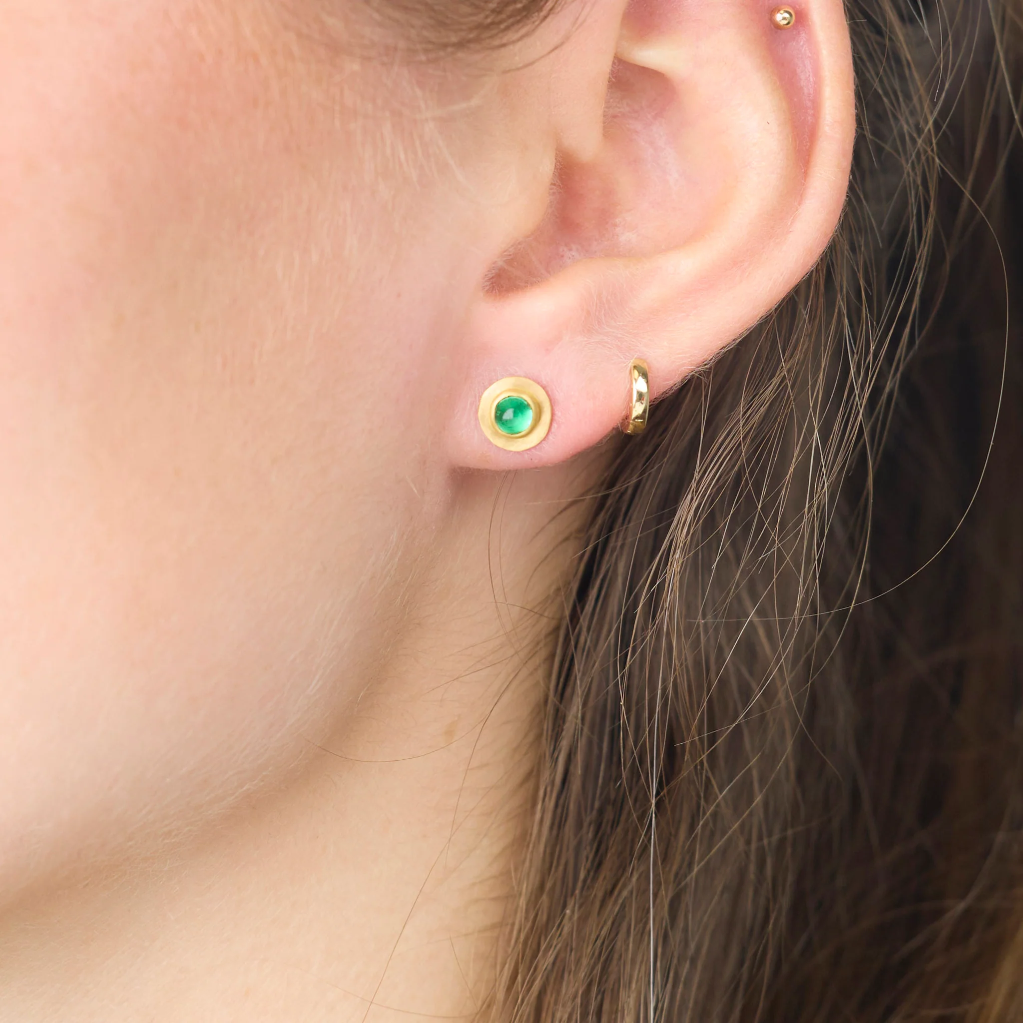 Round Emerald Stud Earrings