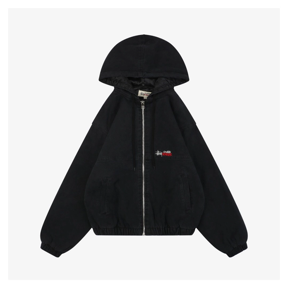 Stussy Embroidered Logo Hooded Cotton Jacket (White/Black)