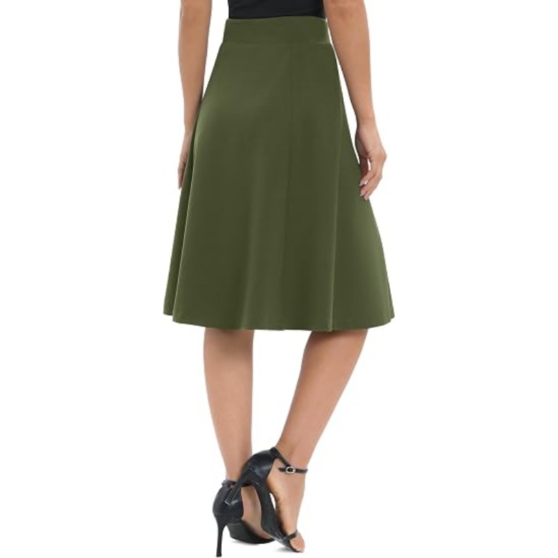 Women's A‑Line Elastic High Waist Flare Midi Skirt