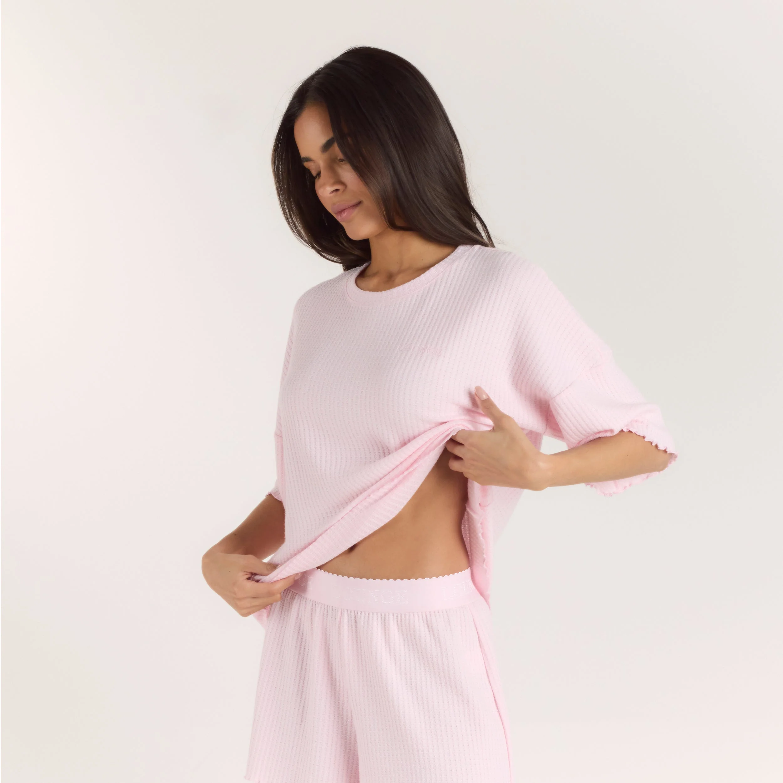 Soft Waffle Pajama Top - Pink