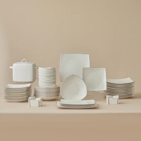 Karaca Square Bone Lucia Service De Table 60 Pièces Pour 12 Personnes – Or