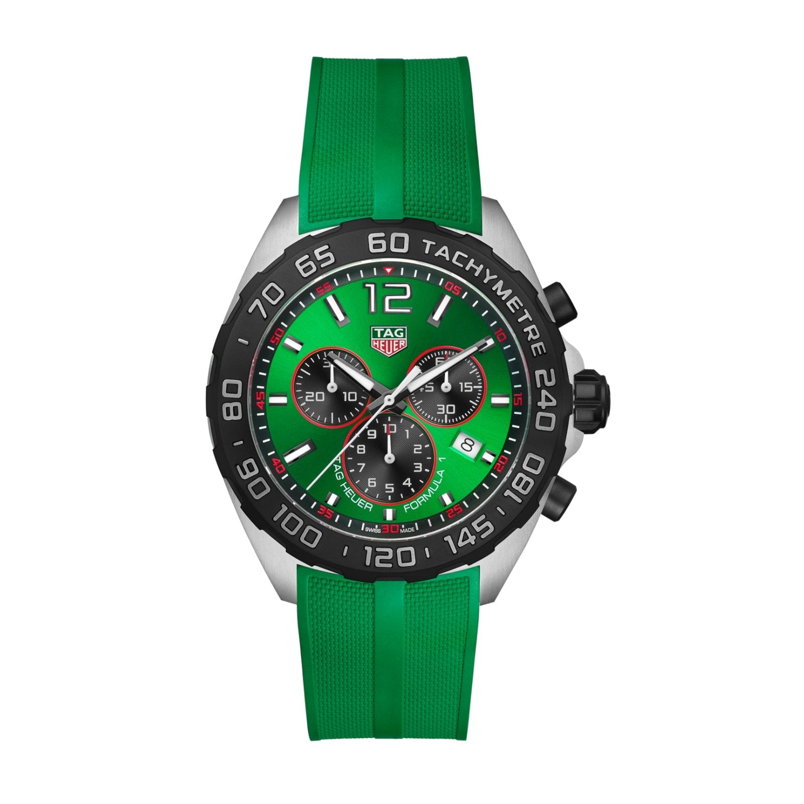 [2026 Mirror Grade]TAG Heuer Formula 1 Quartz Chronograph 200M 43mm Mens Watch Green Rubber CAZ101AP.FT8056