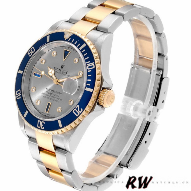 [2026 Mirror Grade]Rolex Submariner 16613 Steel Gold Diamond Sapphire Serti Dial 40mm Mens Replica Watch