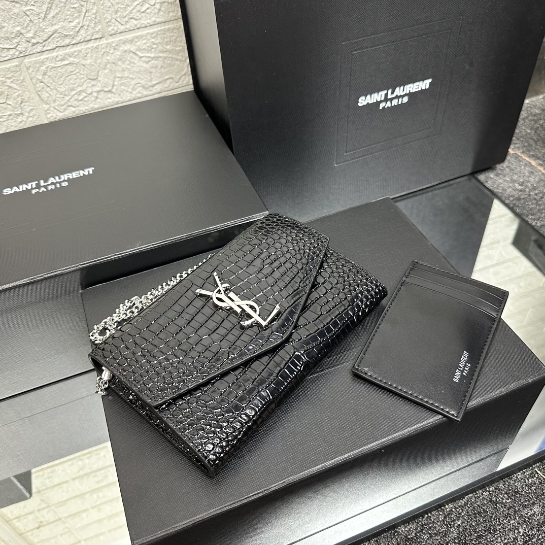 SAINT LAURENT  Grain De Poudre Monogram Uptown Chain Wallet Black-Silver hardware - Bag