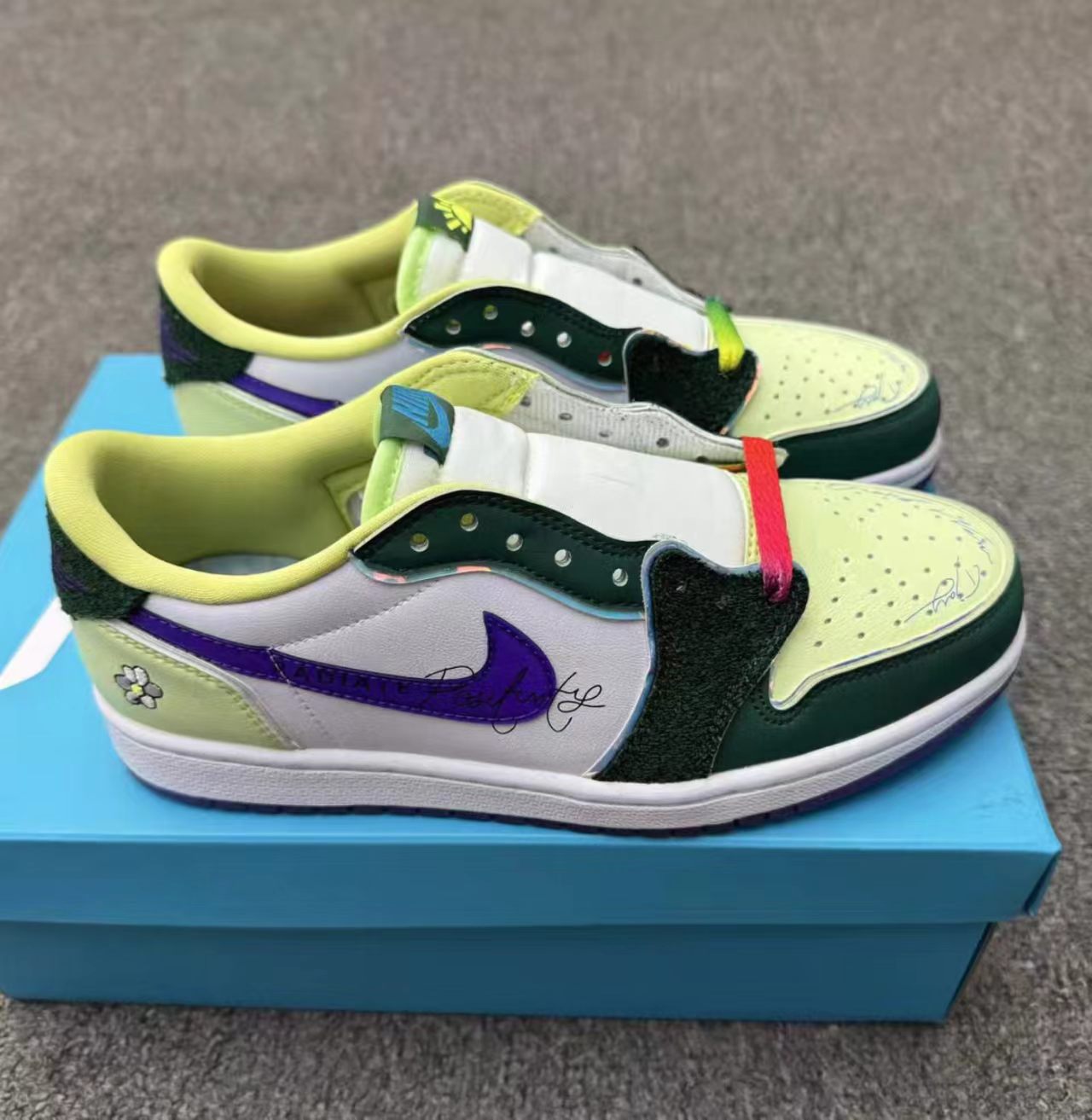 Air Jordan 1 Low Green Purple Daisy Embroidery