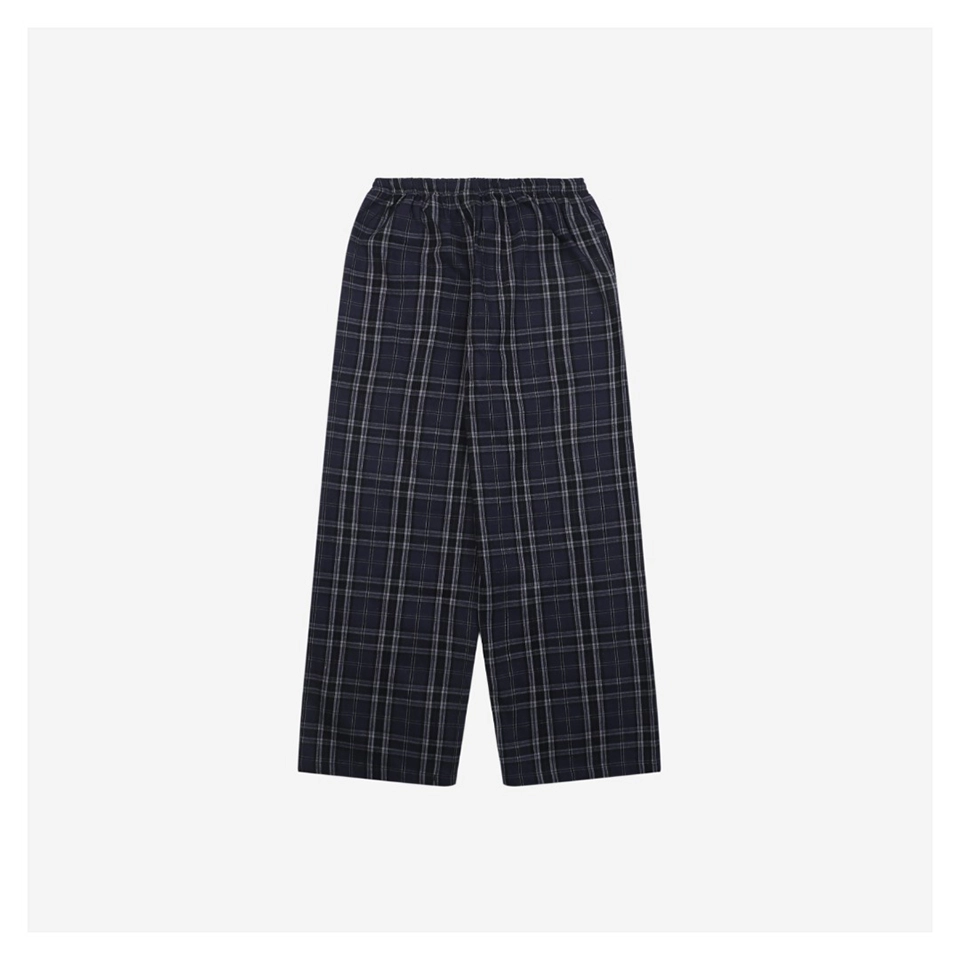 Blue Checkered Pants With Paris Lettering