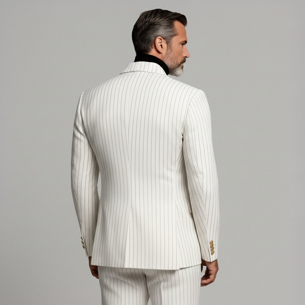 Men's Business Striped White Asymmetrical Collar Single Breasted Long Sleeve Blazers