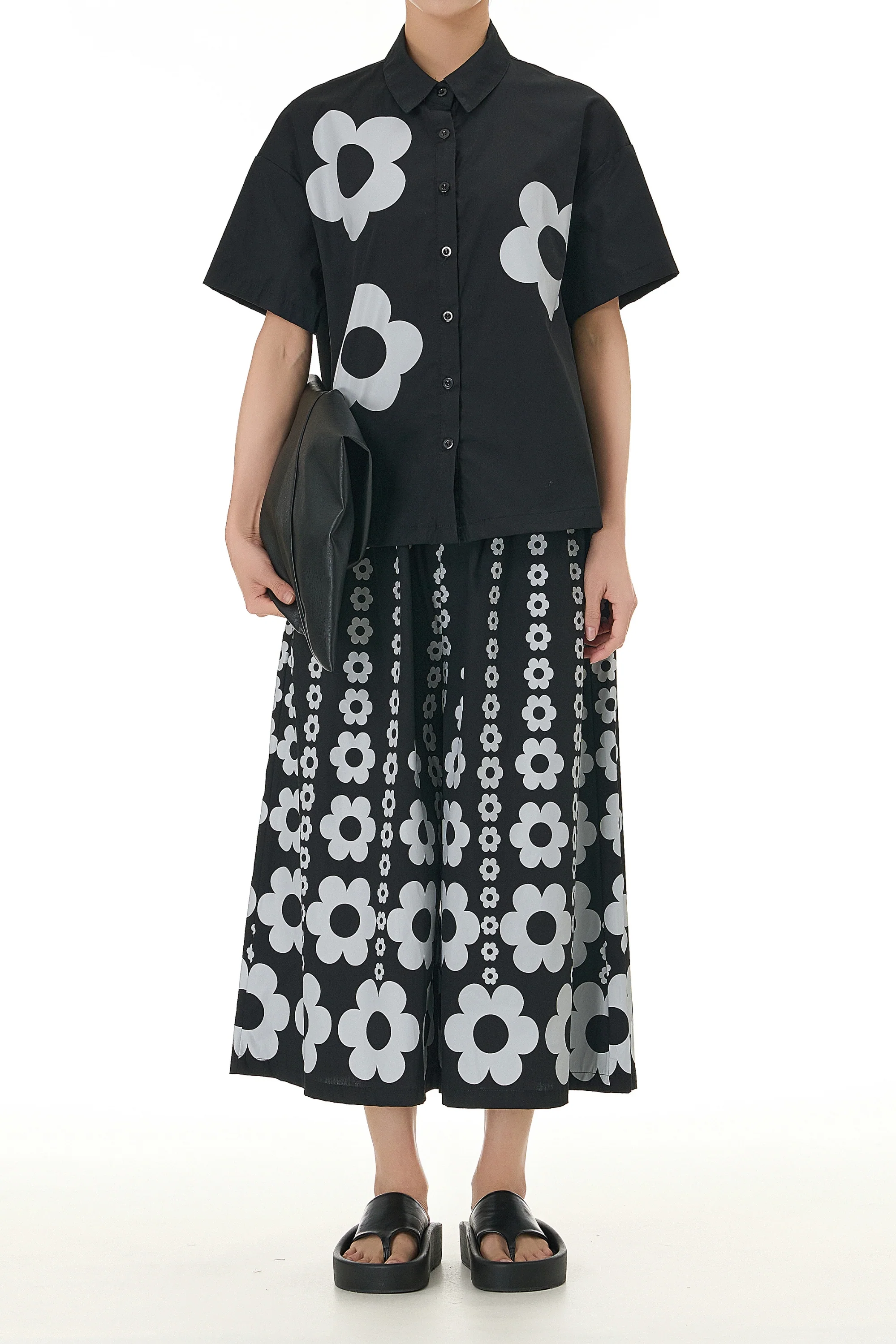 Floral Printed Black Cotton Coord Set
