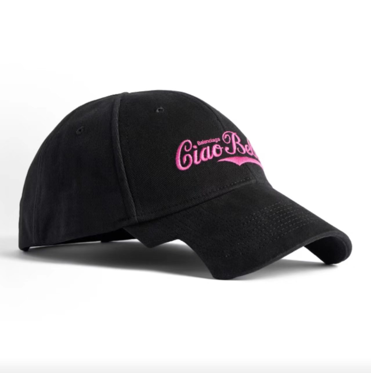 Balenciaga Ciao Bello Pink Embroidery Black Baseball Cap