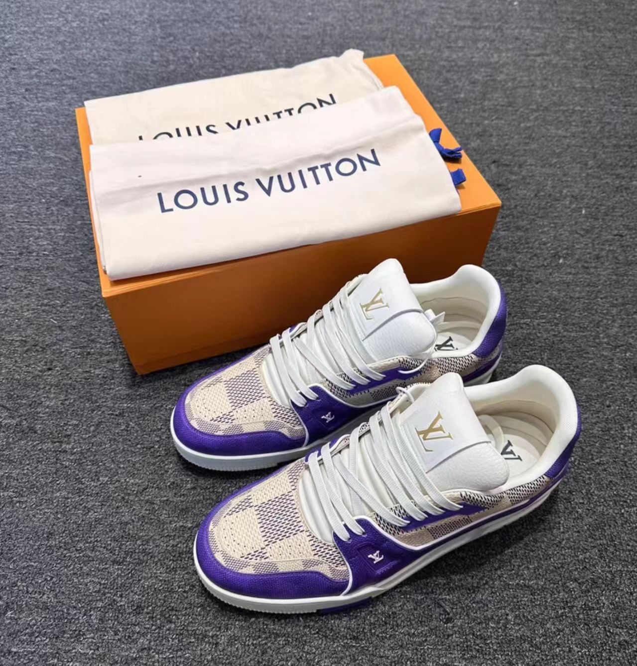 Louis Vuitton Trainer Purple Damier Check Canvas Sneaker
