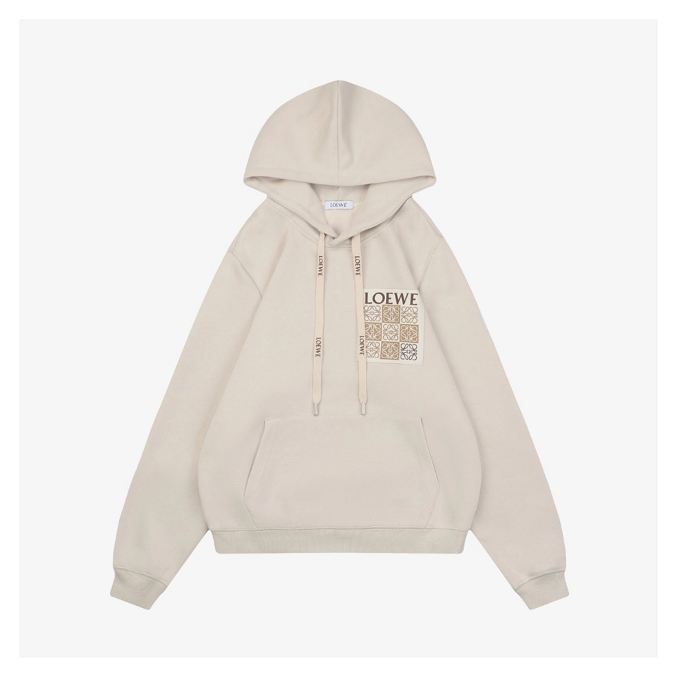 L Anagram Grid Rubber Print Hoodie (Brown/White)