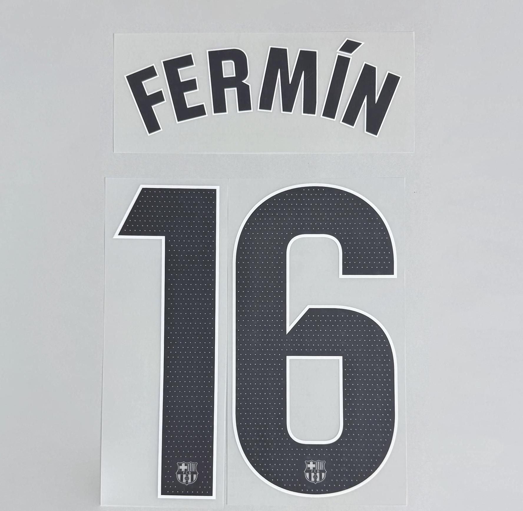 FERMIN #16 FC Barcelona 2025-26 Away La Liga Football Soccer Name & Number Set