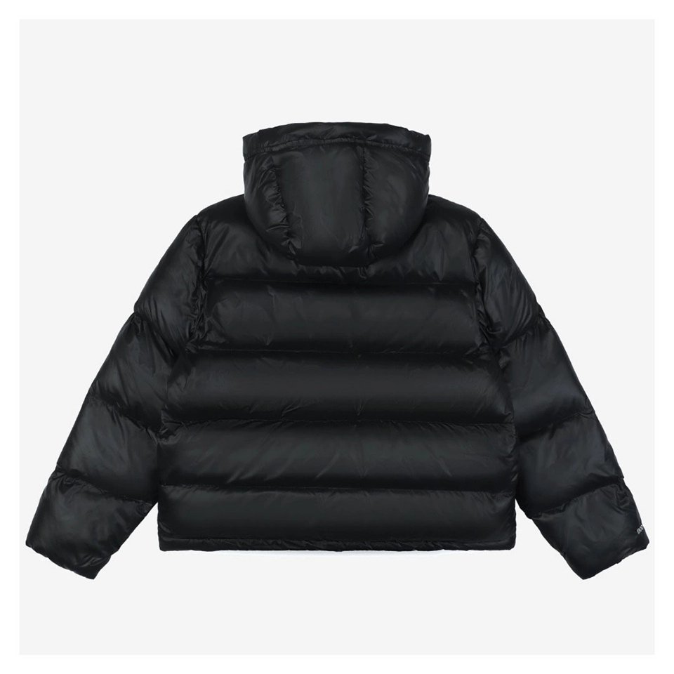 Stussy Classic Logo Hooded Down Jacket – Black/Grey Embroidery