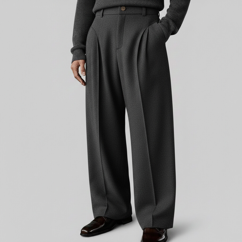 Men's Casual Solid Slant Pocket High Waist Pleated Wide Leg Pants