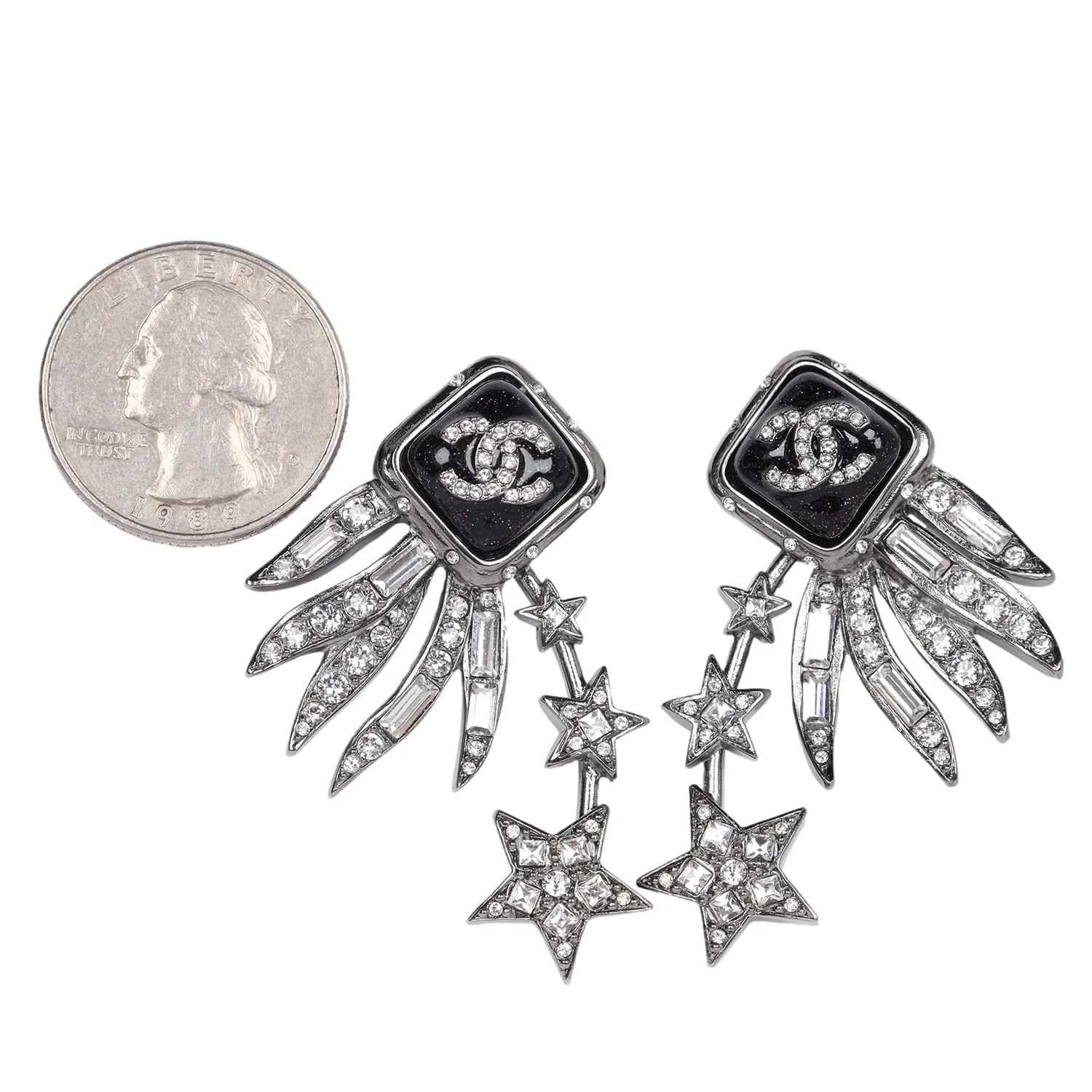 Logo Silver Rhinestone Star Pierced Earrings