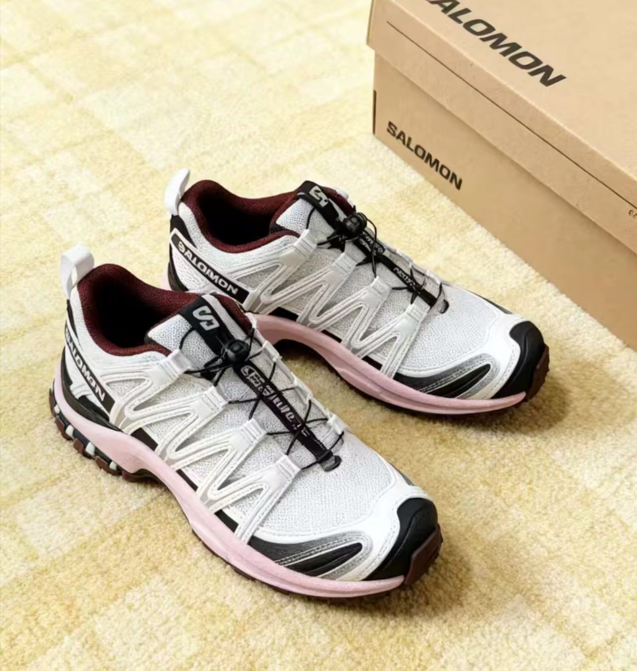 Salomon XA Pro 3D White Pink Burgundy Mesh Hiking Shoes