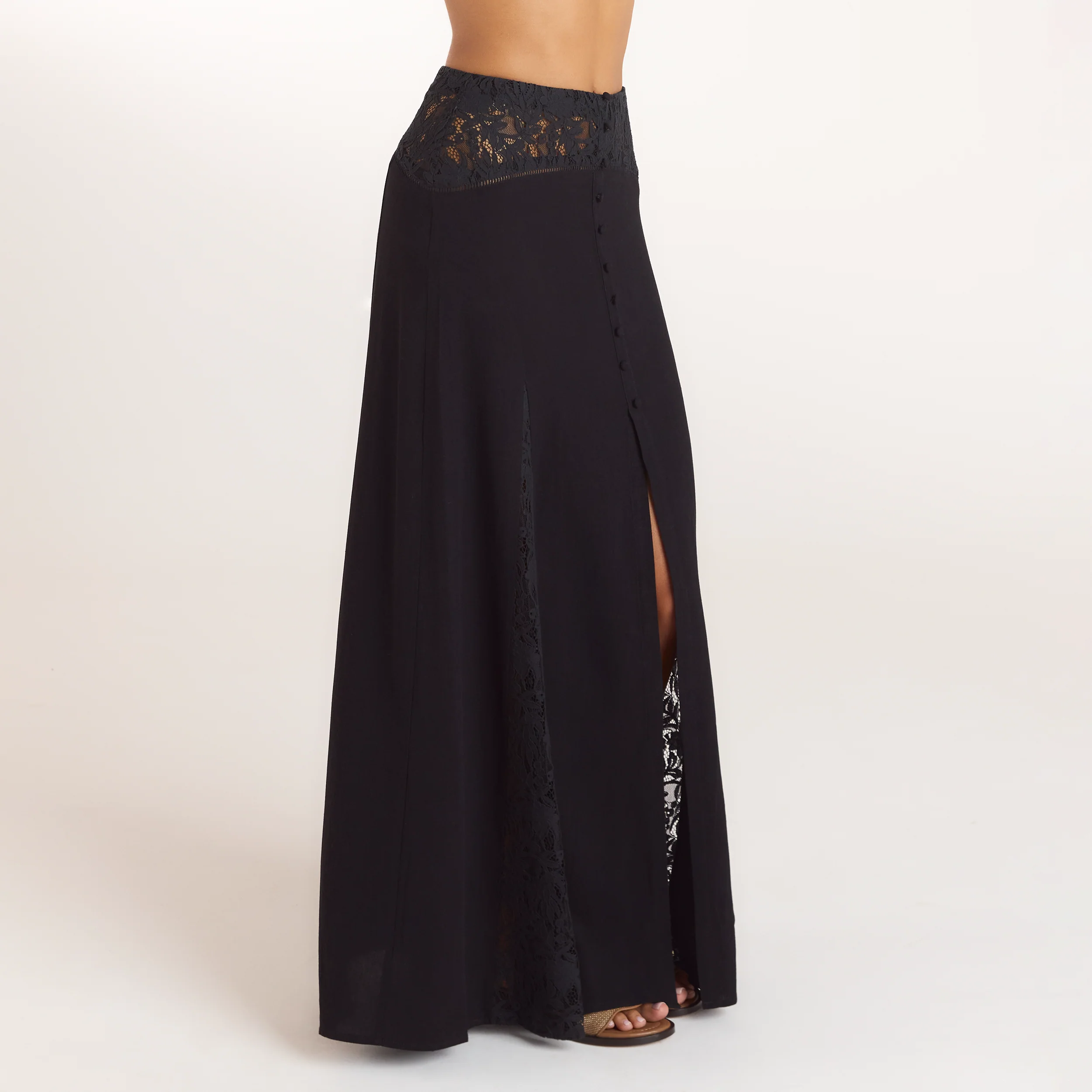 Lace Insert Maxi Skirt - Black