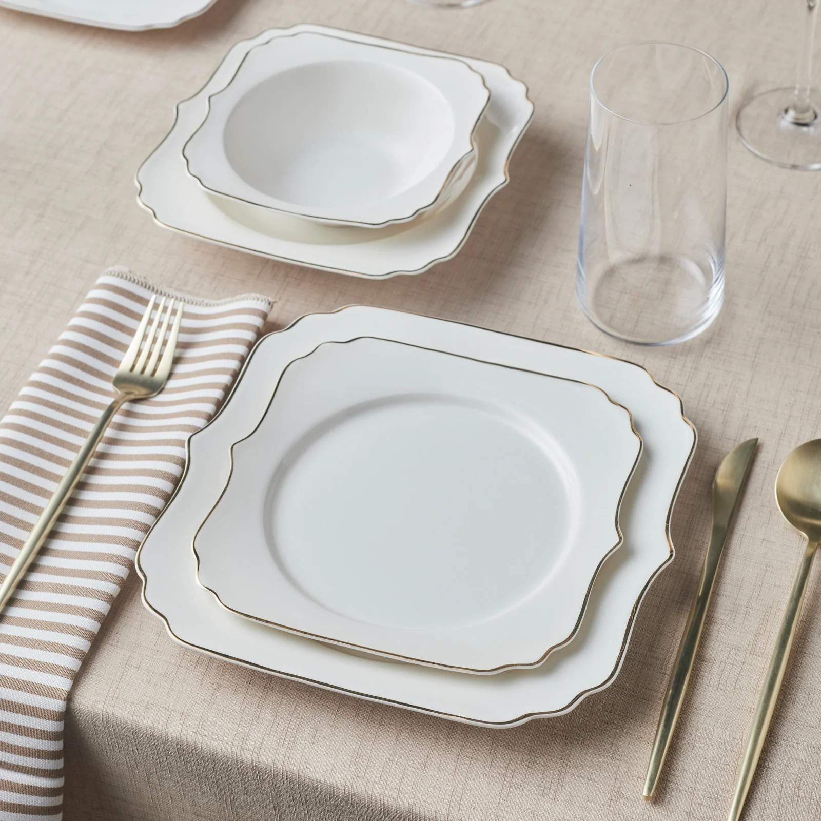 Karaca Stream Bone Vintage Service de Table 24 Pièces pour 6 Personnes, Doré