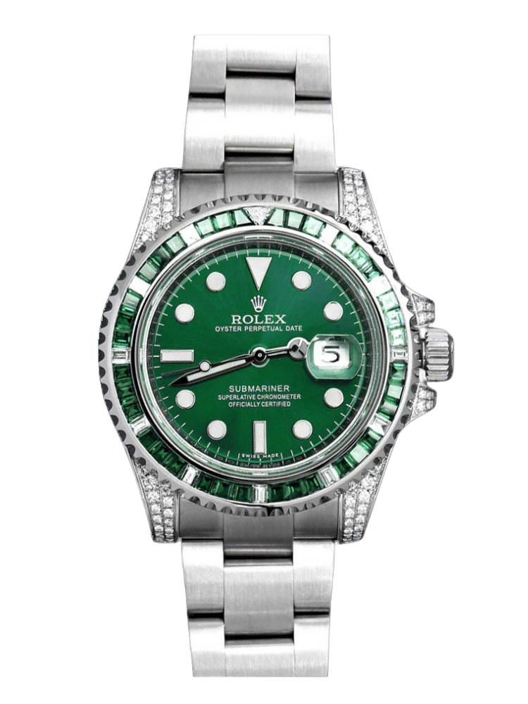 [2026 Mirror Grade]Rolex Submariner Date 116610LN Custom Diamond Stainless Steel Green Dial 40MM Mens Replica Watch