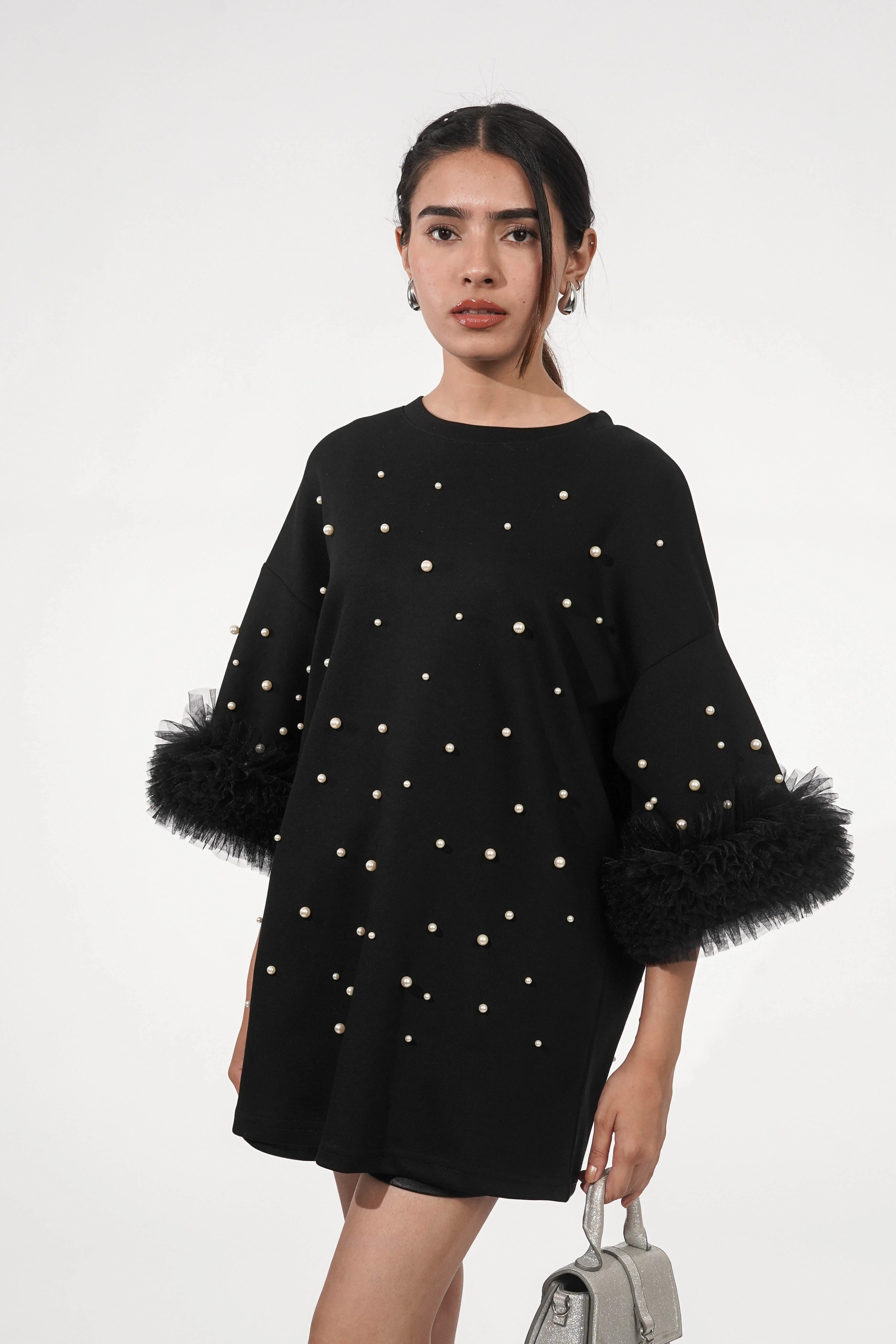 Amy Black Pearl Embroidered  T-shirt