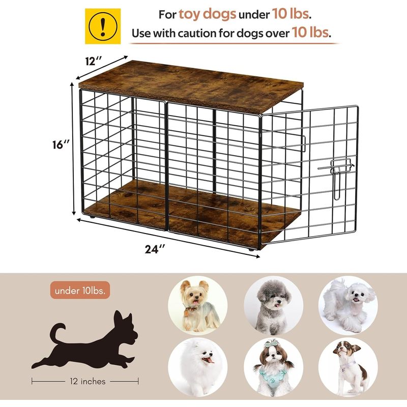 24in Extra Small Dog Crate Furniture, Indoor Kennel End Table under 10 lb, Stylish Durable Indoor Dog Kennel with Storage Top & Secure Lock, Decorative Pet Cage for Chihuahua, Yorkie & XS Dog