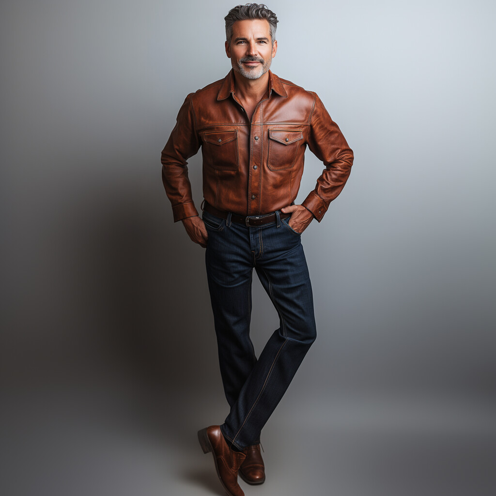 Men's Retro Long Sleeve Single Breasted PU Leather Shirt