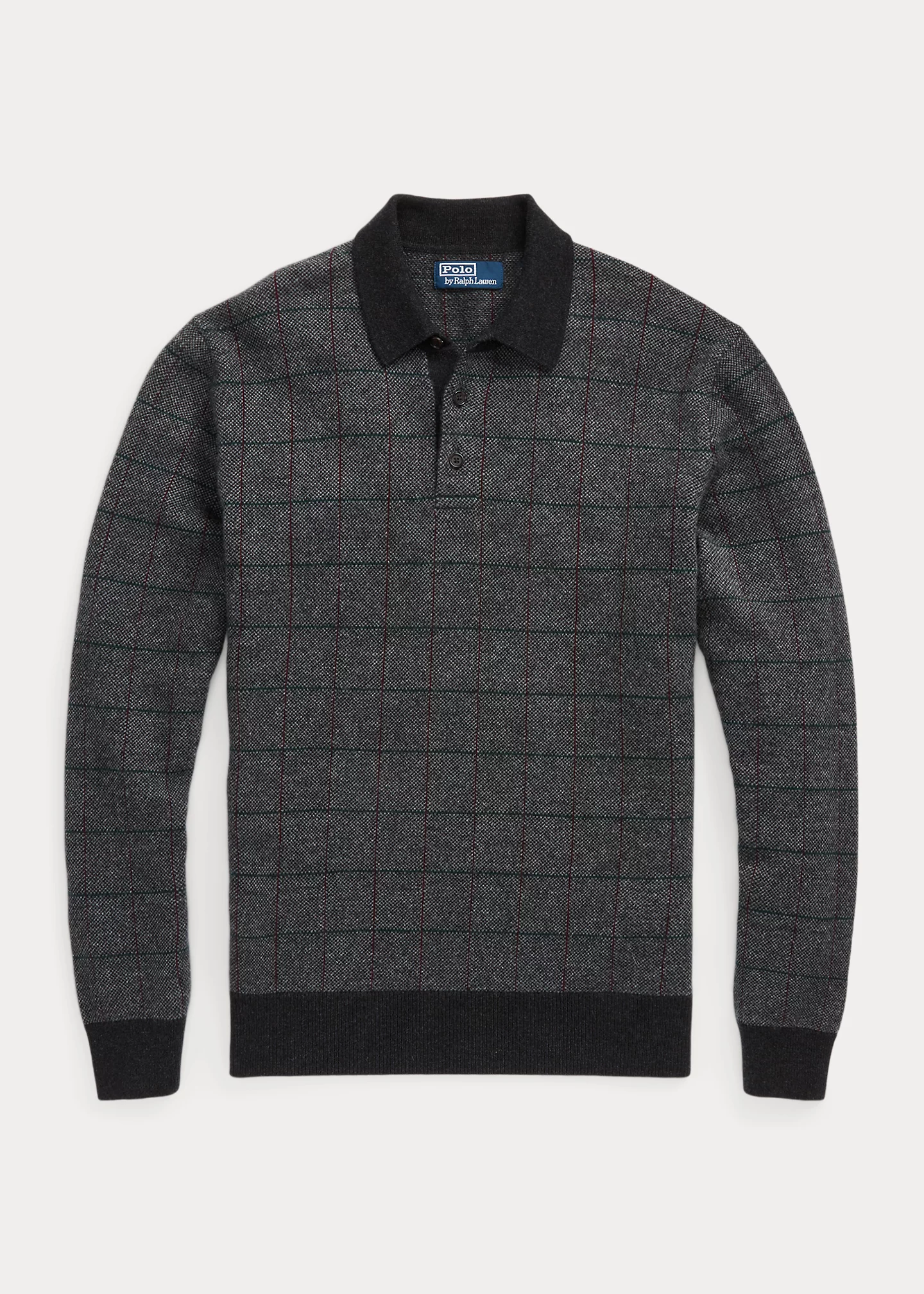 Checked Wool Polo-Collar Sweater