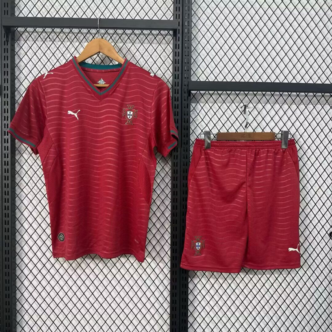 Portugal Home Football Uniform Kids Kit Jersey+Shorts World Cup 2026