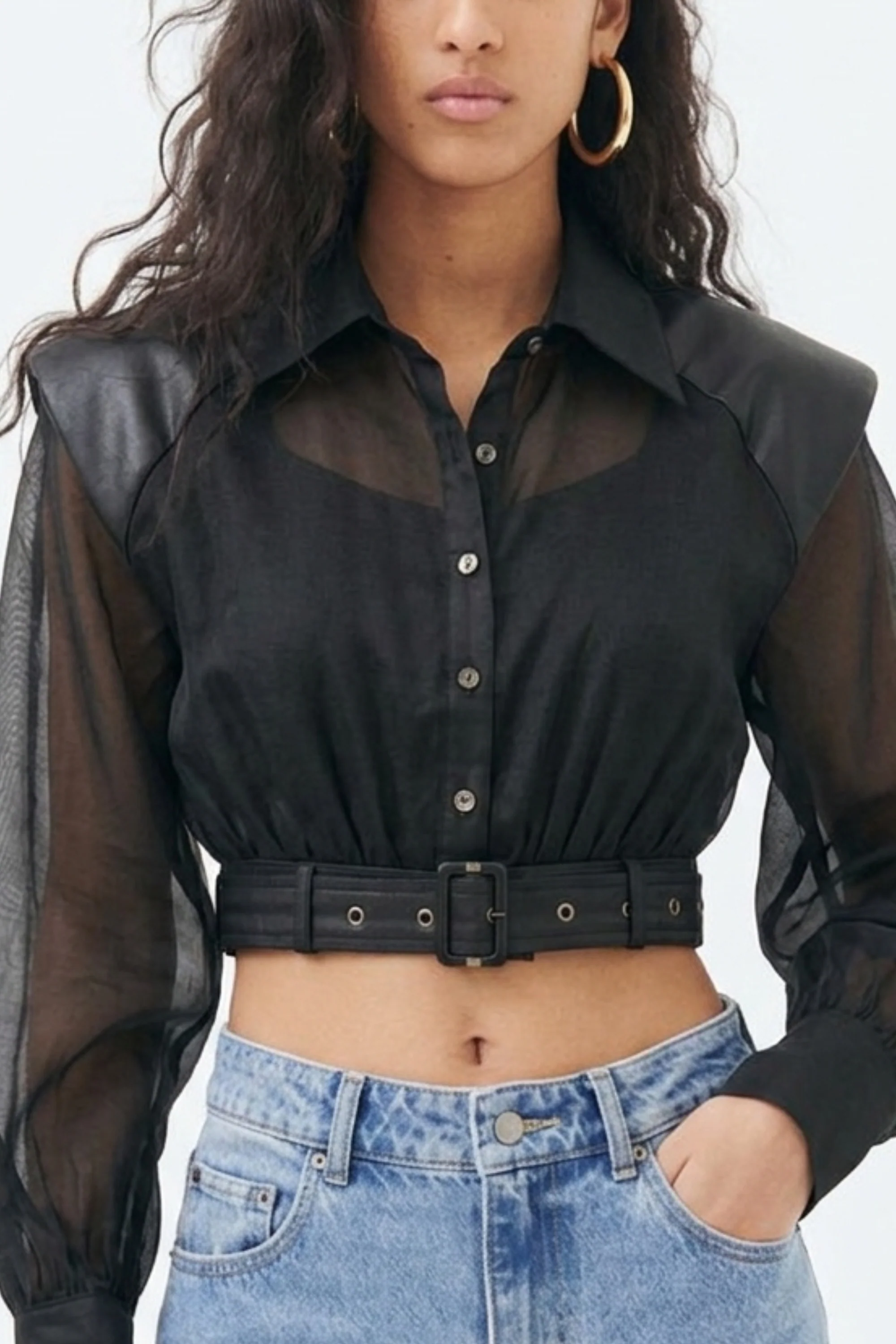 Black Sheer Crop Shirt