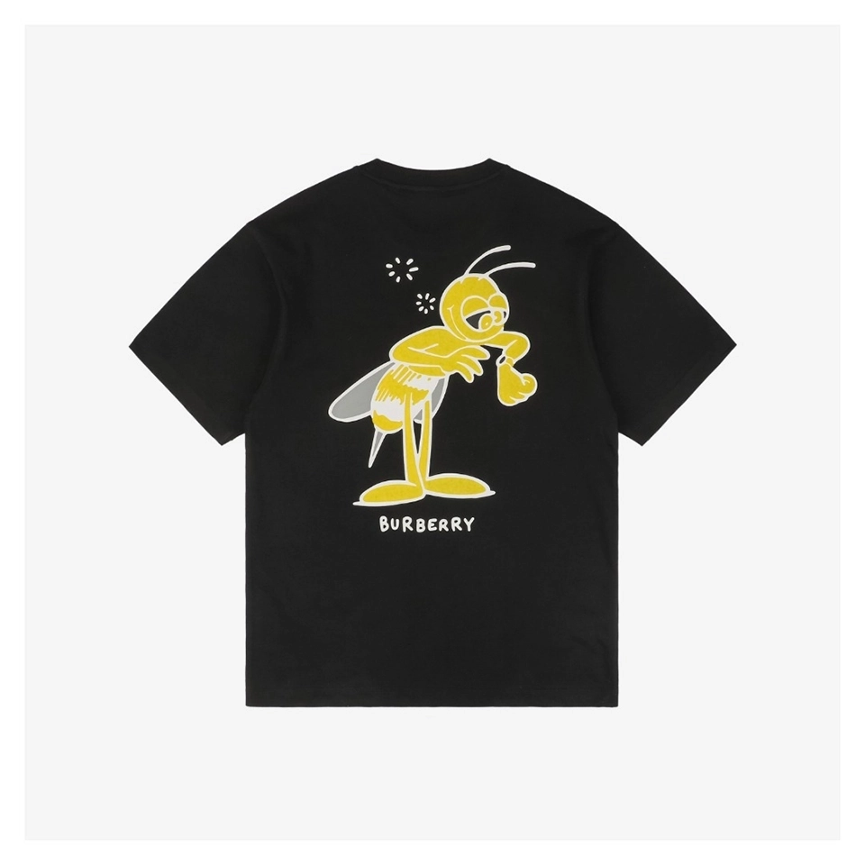 BBry Cartoon Bee Flocked Print T-Shirt (Beige/Black)