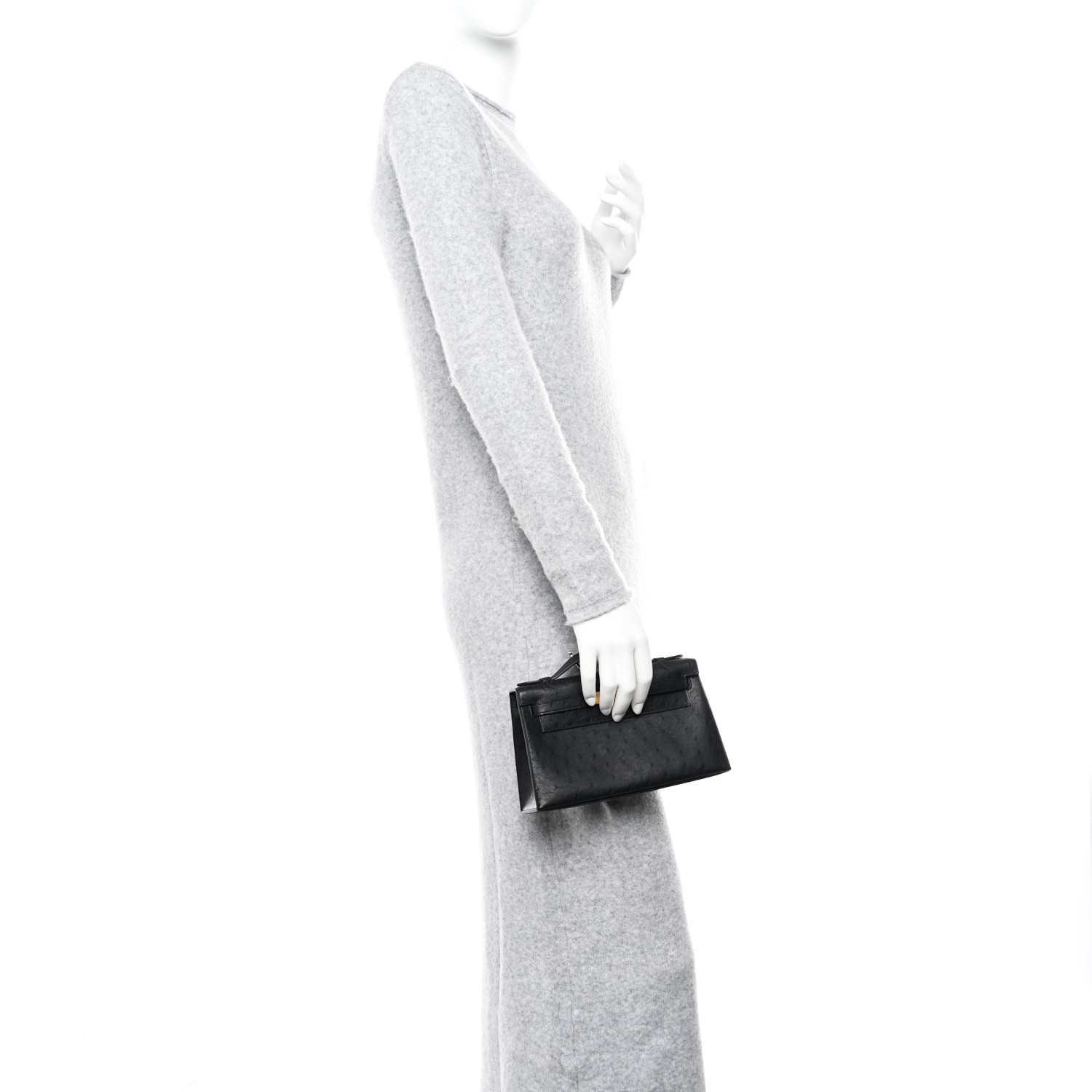 HERMES Ostrich Kelly Pochette Black