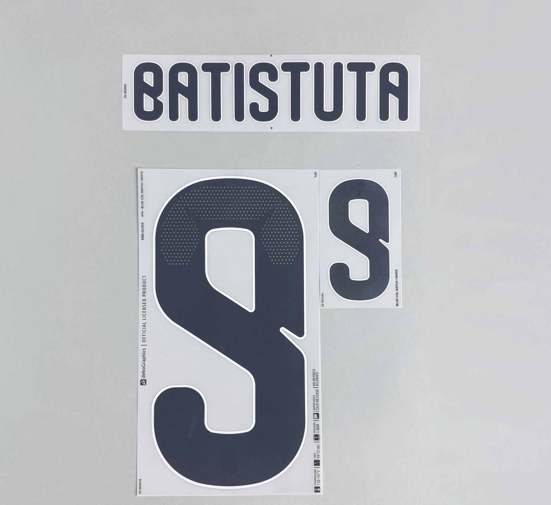 BATISTUTA #9 Argentina 2026 World Cup Home Football Soccer Name & Number Set