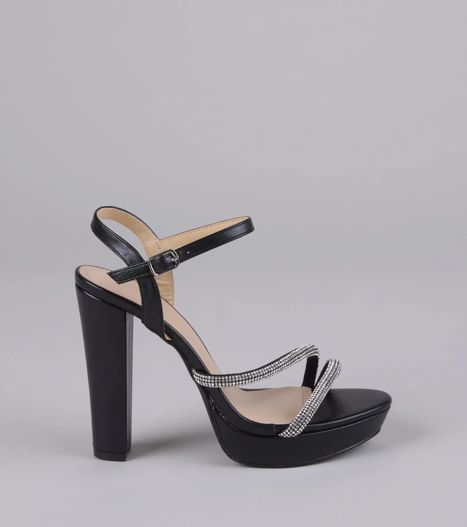 Dazzle Me Up Rhinestone Strappy Block Heels